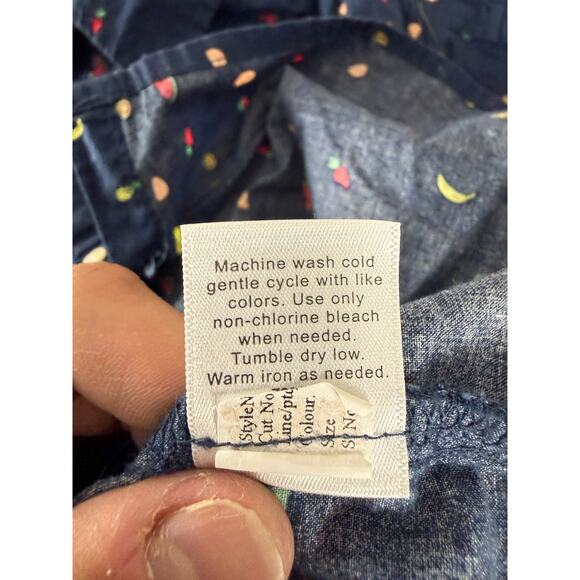 St Johns Bay Petite Size PL Fruit Print Casual Button Top Navy Short Sleeve - Picture 6 of 8